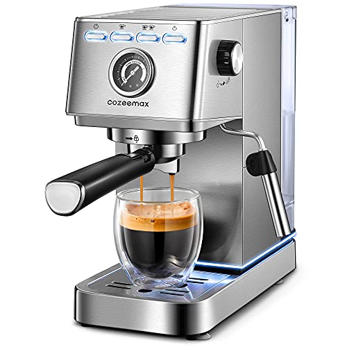 Espresso Machine 20Bar Compact Espresso and Cappuccino Maker with Milk Frother Wand Professional Espresso Coffee Machine for Cappuccino and Latte Stainless Steel