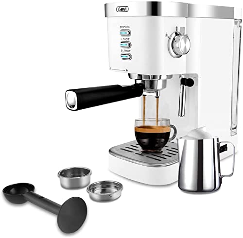 Gevi Espresso Machine 20 Bar Fast Heating Automatic White Espresso Machine with Milk Frother Cappuccino Maker for Espresso Latte Macchiato 12L Water Tank 1350W White