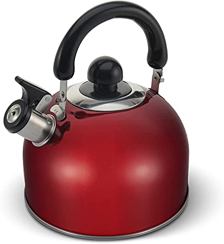 ELITRA Whistling Tea Kettle  Stainless Steel Tea Pot with Stay Cool Handle  26 Quart  25 Liter  (RED)