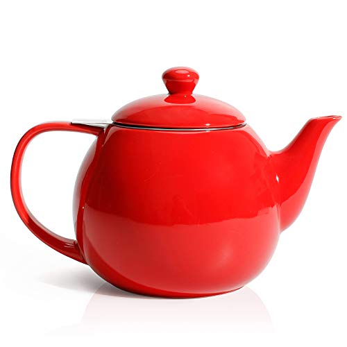 Sweese 221104 Teapot Porcelain Tea Pot with Stainless Steel Infuser Blooming  Loose Leaf Teapot  27 ounce Red