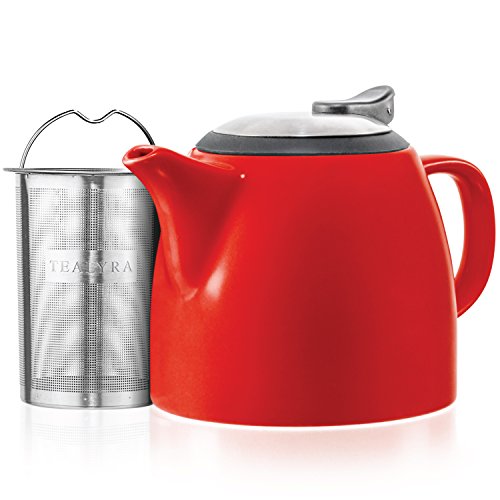 Tealyra  Drago Ceramic Small Teapot Red  22oz (23 cups)  With Stainless Steel Lid and ExtraFine Infuser for Loose Leaf Tea  Leadfree  650ml