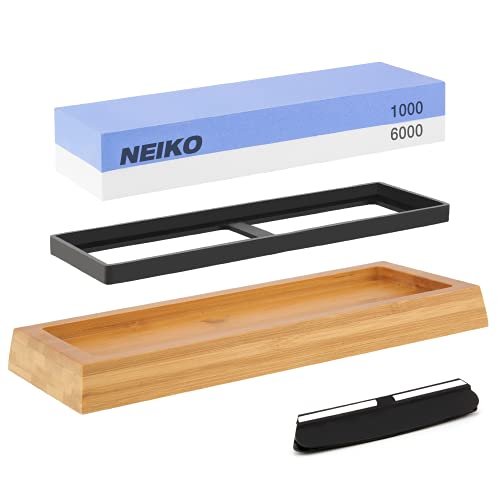 NEIKO 54002A Whetstone 10006000 Stone Knife Sharpening Kit 2Sided Highly Durable Corundum Water Stone Angle Guide  NonSlip Bamboo Base Knife Sharpening Stone Kit Sharpening Wet Stone