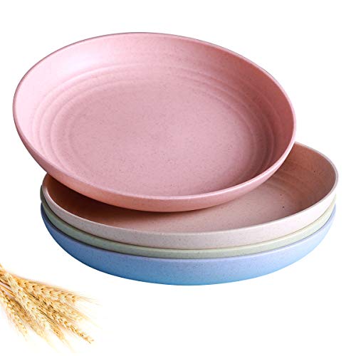 4 PACK Lightweight Wheat Straw PlatesDegradable Lightweight Wheat Straw Plates78 Unbreakable Dinner Plates Dishwasher  Microwave Safe BPA free