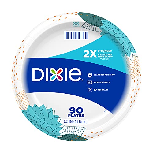 Dixie Paper Plates 8 ½ inch Lunch or Light Dinner Size Printed Disposable Plate Packaging and Design May Vary 90 Counts (Pack of 1)
