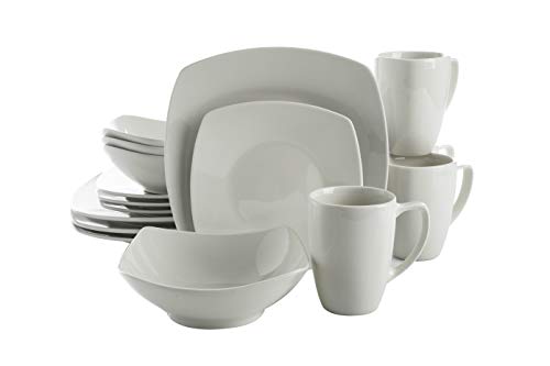 Gibson Home Zen Buffet Porcelain Dinnerware Set Service for 4 (16pcs) White (Square)