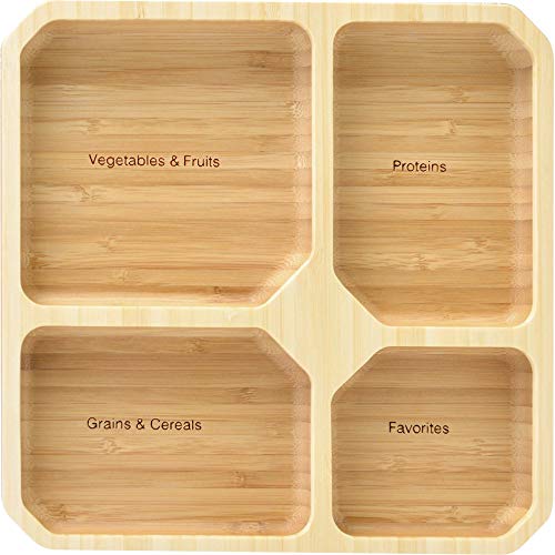 La Boos Square Portion Control Plates (4Section)  MyPlate Healthy Diet Ratio Control or Weight Loss Aid plate  Made with Bamboo  BPAFree Lunch Plate or Healthy Eating Plate