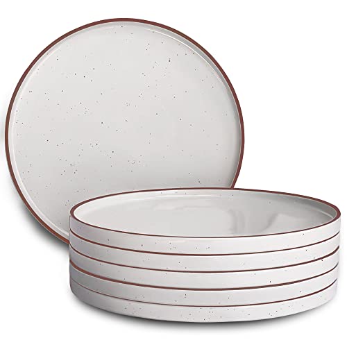 Mora Ceramic Flat Dinner Plates Set of 6 105 in High Edge Dish Set  Microwave Oven and Dishwasher Safe Scratch Resistant Modern Dinnerware Kitchen Porcelain Serving Dishes  Vanilla White
