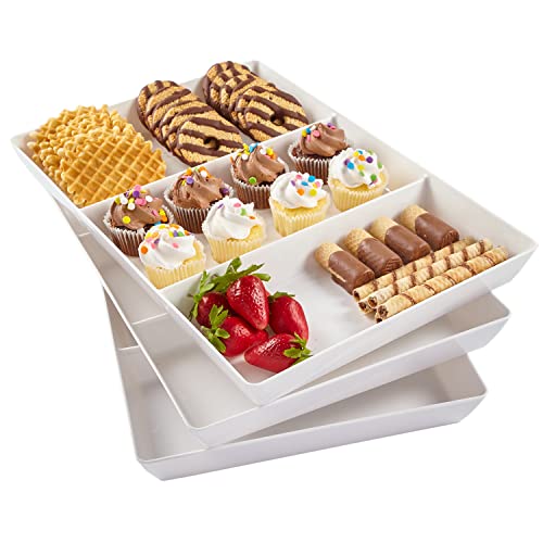 US Acrylic Avant 15 x 10 Plastic 3Section Stackable Serving Tray in White  Set of 3 Appetizer Charcuterie Food Snack Dessert Platters  Reusable BPAfree Made in the USA