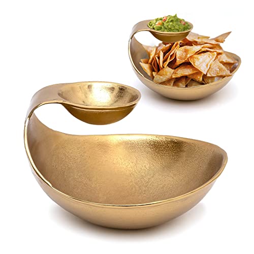 Chip and Dip Serving Bowl Gold Brass Tiered Snack Candy  Salad Bowl by Gute  Decorative Centerpiece Serving Platter for Nuts Chip and Dip Salsas Food Tray Serveware Home Decor Gift Entertaining