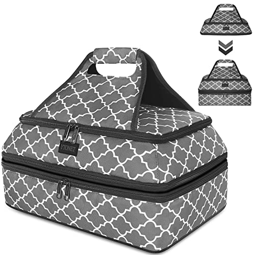 Casserole Carrier Removable Casserole Carriers for Hot or Cold Food Double Lasagna Holder Tote with Tableware Layer Insulated Tote Bag for Potlucks Parties Picnics Beaches Camping Grey