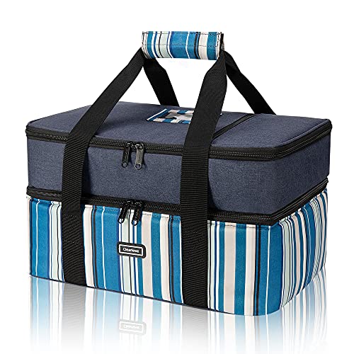 Insulated Double Layer Casserole Carry Bag with Card HolderLeakproof Lasagna Food Carrier for Family Travel Picnic BBQ Outdoorsy Blue