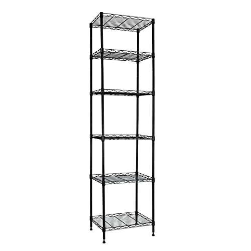 6 Wire Shelving Steel Storage Rack Adjustable Unit Shelves for Laundry Bathroom Kitchen Pantry Closet (Black 166L x 116W x 63H)