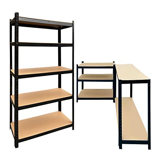 Storage Shelf Multiuse 5Shelf Shelving Units and Storage with Heavy Duty MDF Panels 1929lbs Max Load Capacity Adjustable Steel Unit Rack for Garage Kitchen Office Black (60H x 28W x 12D inches)