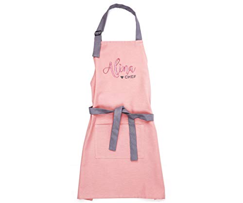 Pink Personalized Girl Apron Kids Teens Adults Baking Cooking (dusty pink  gray)