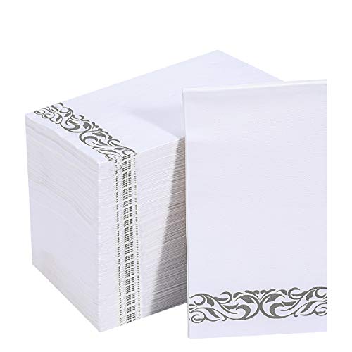 Vplus 200 Pack Paper Napkins Guest Towels Disposable Premium Quality 3ply Dinner Napkins Disposable Soft Absorbent Party Napkins Wedding Napkins for Kitchen Parties Dinners or Events(Silver)