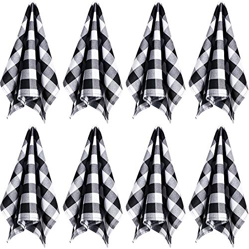8 Piece Classic Buffalo Check Dish Towels Washable Plaid Napkins for Family Dinners Kitchen Dinning Table Barbecue Picnic and Everyday Use Machine Washable (Black and White)