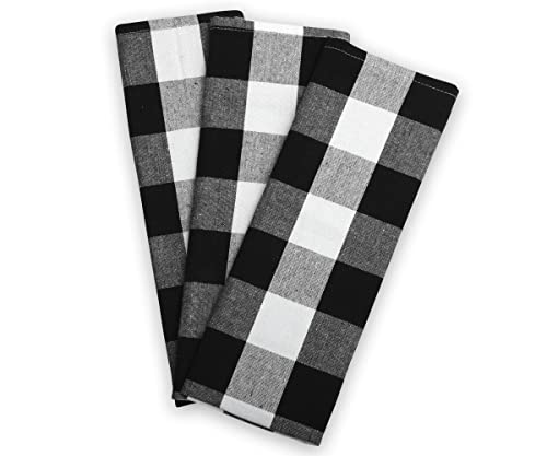 All Cotton and Linen  100 Cotton Dish Towels  Buffalo Plaid Kitchen Towels  Black Plaid Dish Towels  Checkered Kitchen Dish Towels  Black and White Kitchen Towels Cotton Set of 3 (18x28 Black)