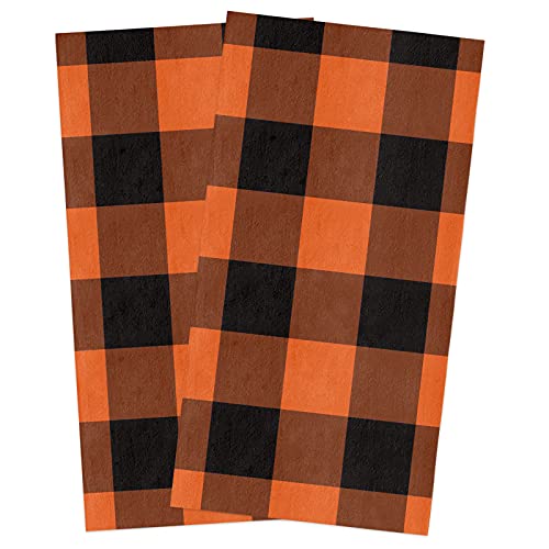 BoNuer Halloween Kitchen Towel Set of 2 Buffalo Check Plaid Dish Towels Absorbent Microfiber Orange Black Tea Towels Dishcloth for Cleaning Or Drying Dishes 18x28 Inches