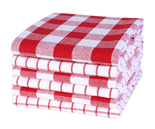 Plaid Woven Kitchen Towel 18x28inch Red White100 Cotton Quick Dry Tea Towels Bar Towels Highly AbsorbentCleaning Towels Kitchen Tea Towels Pure Cotton Absorbent Dish Cloth Set of 6