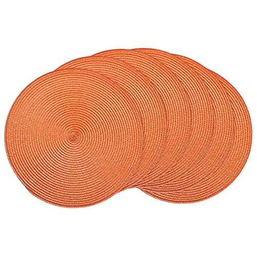 AHHFSMEI Round Braided Placemats 15 Inch Round Table Mats for Dining Tables Woven Heat Resistant Place mats Set of 6 (Orange)