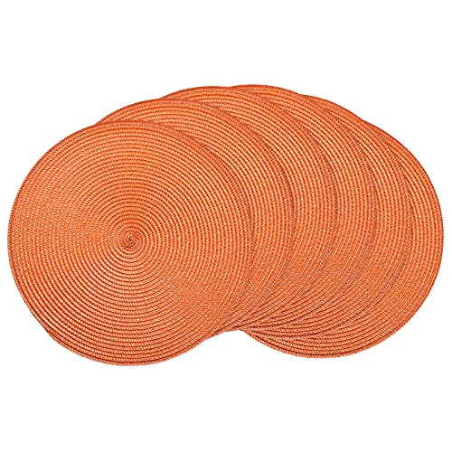 AHHFSMEI Round Braided Placemats 15 Inch Round Table Mats for Dining Tables Woven Heat Resistant Place mats Set of 6 (Orange)