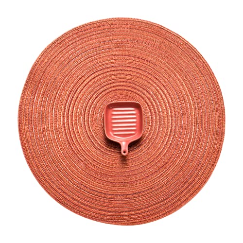 AHHFSMEI Round Placemats Set of 6 Round Braided Placemats 15 Inch Table Mats for Dining Tables Washable Heat Resistant Place mats For Party BBQ Christmas and Everyday Use (dark orange wo silver yarn)