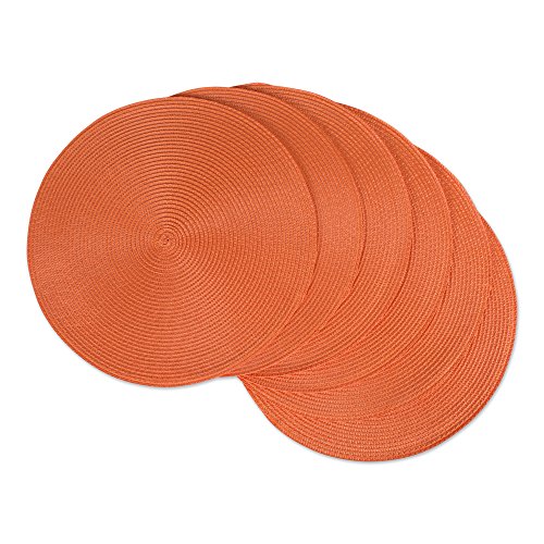 DII Classic Woven Tabletop Collection IndoorOutdoor Placemat Set Round 15 Diameter Orange 6 Piece