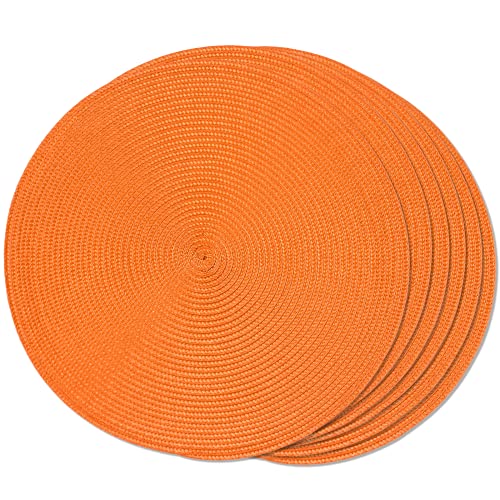 FunWheat Round Braided Placemats Set of 6 Table Mats for Dining Tables Woven Washable NonSlip Place mats 15 inch for Halloween Thanksgiving(Orange 6pcs)