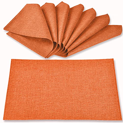 Rinpon Cloth Placemats Set of 8 Linen Type Fabric Placemats Machine Washable Placemats Heat Resistant Placemats Wrinkle Free Thick Polyester Kitchen Place Mats for Dining Table (Orange)