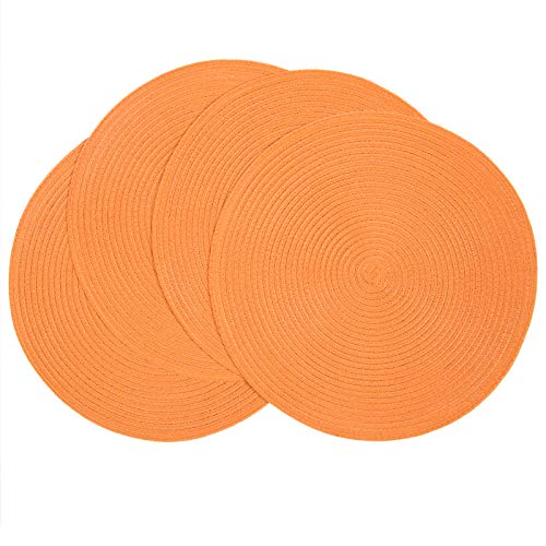 SHACOS Round Braided Placemats Set of 4 Washable Round Table Mats for Dining Tables 15 inch (Orange 4)