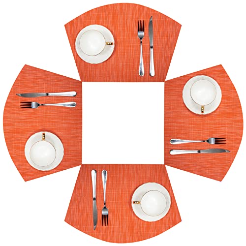 SHACOS Round Table Placemats Set of 4 Wedge Placemats Heat Resistant Woven Vinyl Table Mats Wipe Clean (4 Orange)