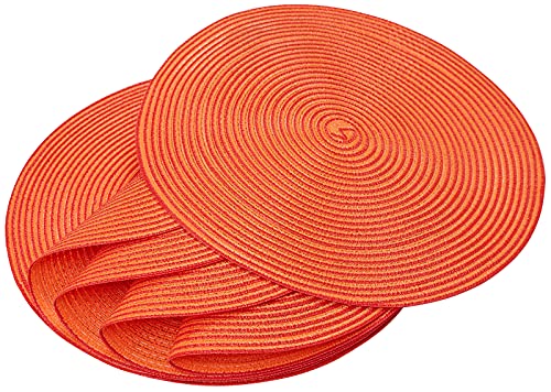 Smaafit Round Braided Placemats Set of 6 Table Place Mats for Round Dining Tables 15 inches Round Placemat Place Mat Round Table Mats (Orange)