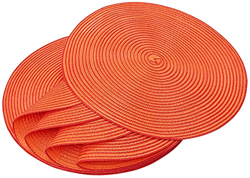 Smaafit Round Braided Placemats Set of 6 Table Place Mats for Round Dining Tables 15 inches Round Placemat Place Mat Round Table Mats (Orange)
