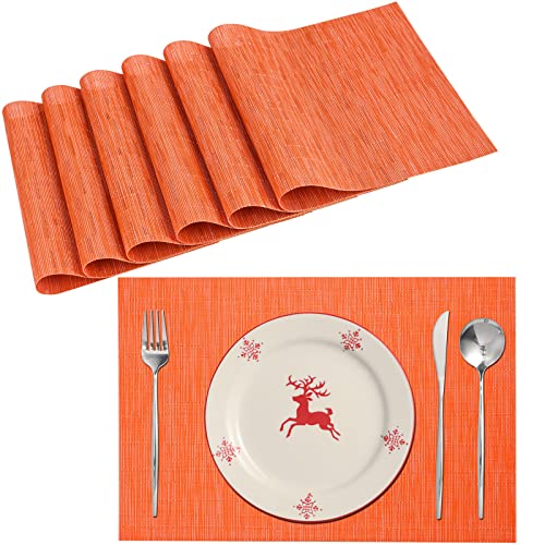 Zupro Placemats Set of 6 Washable HeatResistant Non Slip Braided Table Mats Woven PVC Vinyl Kitchen Place Mats for Everyday use or Dinner Parties BBQs Indoor and Ourdoor Use18x12(Orange6)