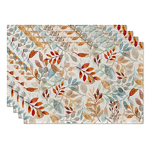 Artoid Mode Eucalyptus Leaves Fall Placemats Set of 4 12x18 Inch Seasonal Autumn Harvest Table Mats for Outdoor Home Party Dining Decoration