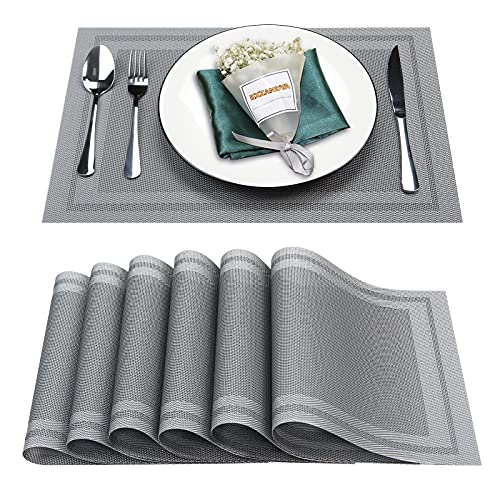 Bxzandya Sushi Mat Set of 6 Heat and Stain Resistant Washable Indoor PlacematsPlacemats Outdoor Woven Vinyl Dark Gray Placemats (Dark Gray 6PCS)