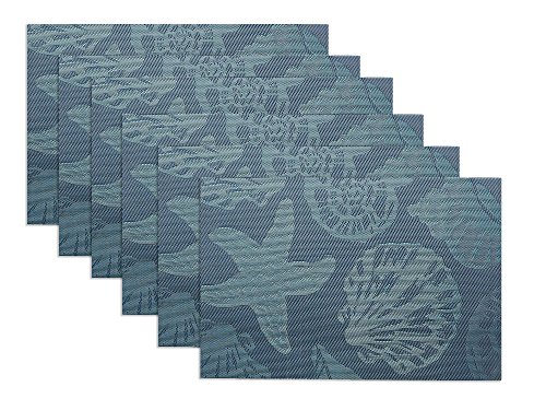 Doupoo Sea Place Mats Beach Theme Heat Resistant Coastal Placemats for Dining Table Mats Set of 6  Nautical Counterart Reversible Outdoor Placemats Starfish Seashell Conch