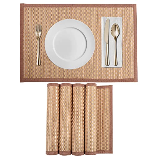 GEHE Bamboo Placemats Set of 4 Washable Heat Resistant Placemats for Dining Table Natural AntiSlip Durable Place Mats Roll Mats Easy Storage Kitchen Dining Table Mats Outdoor Placemats