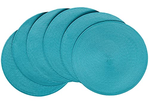 HODJOY placemat Round Woven placemat for Indoor and Outdoor 15 Set of 6 (Aqua)