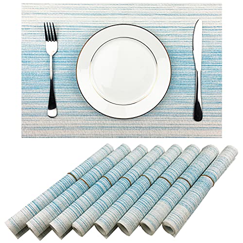 PlacematBlue and White Blending Color Durable Woven Vinyl Placemat Washable HeatResistant AntiSkid Kitchen Dining Table Mats Set of 8