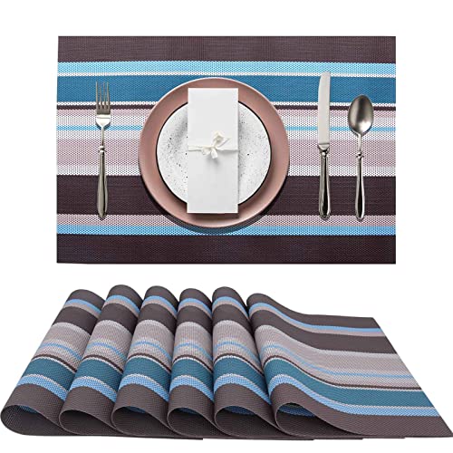 WaoDoing Placemats PVC Woven Vinyl Placemats Table Place Mats for Kitchen Dining Table Decoration Indoor Outdoor Set of 6