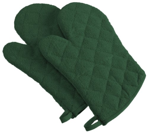 DII Basic Terry Collection 100 Cotton Quilted Oven Mitt Dark Green 2 Piece