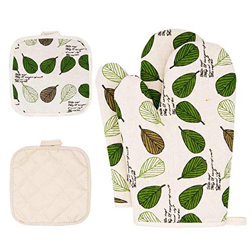 Pretty Jolly Pot Holders and Oven Mitts Sets Green Oven Mitt Set with Pot Holders for Kitchen Heat Resistant Hot Pads and Oven Mitts Sets Potholders Oven Mittens with Pot Holder Home Baking Mitts