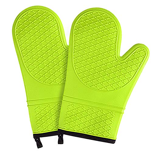 Yvnicll Silicone Oven Mitts Kitchen Oven GloveNonSlip Kitchen Cooking Oven Mitts with Quilted Liner High Heat Resistant 500 Degree (Green)