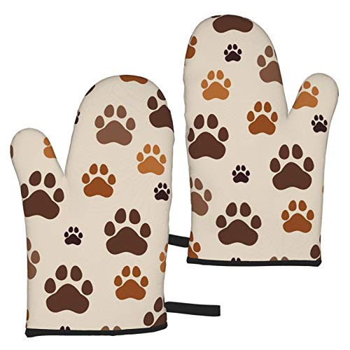 2 Piece Set Oven Mitts Dogs Paw Prints Baking Glove for Cooking BBQ
