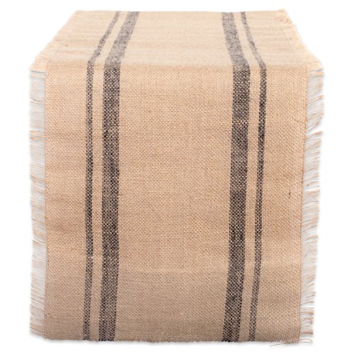 DII Jute Burlap Collection Kitchen Tabletop Table Runner 14x108 Double Border Gray
