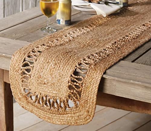 Heavenera 13X72 inches Jute Table Runner Rug Reversible Organic EcoFriendly Oval Jute Hand Woven Rectangular Long Lasting Jute Braided Indoor Runner Mats for Small Table (Oval Link 13X72)