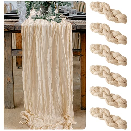 6 Pieces Cheesecloth Table Runners 10 Ft Beige Gauze Table Runner for Boho Rustic Wedding Arch Baby Shower Decorations Birthday Party Thanksgiving
