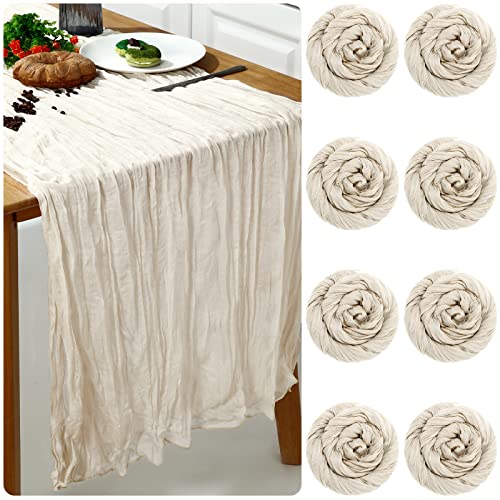 Cheesecloth Table Runner Wedding Table Runner Vintage Gauze Table Runner Boho Tablecloth 35 x 120 Inch (Beige 8 Pcs)