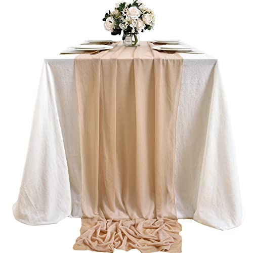 DOLOPL Champagne Beige Chiffon Table Runner 10ftSheer Table Runners 120 Inches Long for Wedding Bridal Shower Baby Shower Bachelorette Birthday Party Holiday Decorations 29x120 Inches